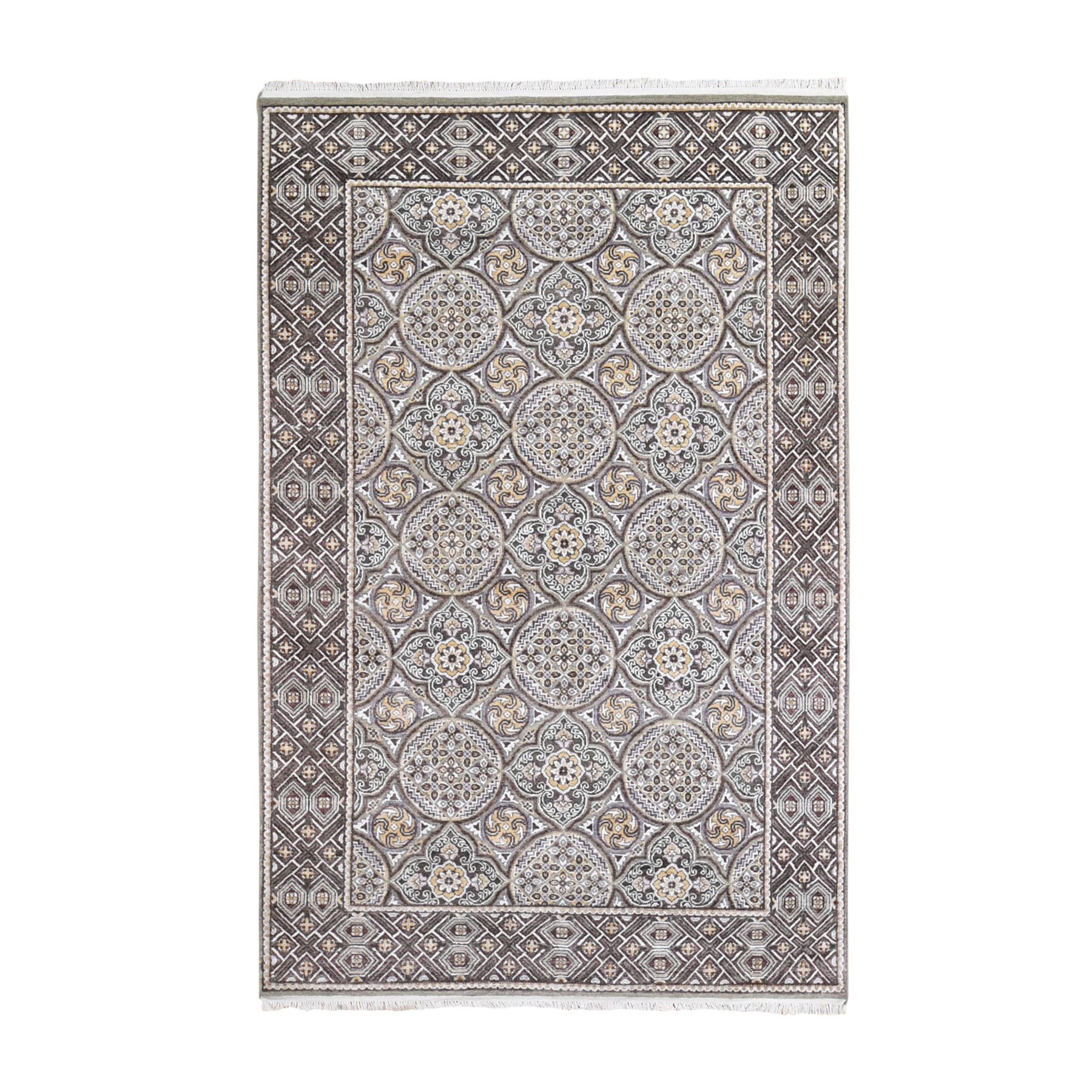 Transitional Silk Hand-Knotted Area Rug 6'2